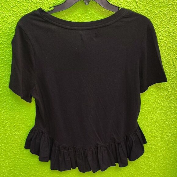 Maeve Black Ruffled Crop T-Shirt - Picture 3 of 3